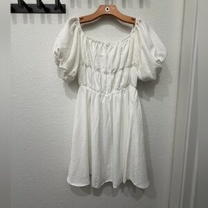 Amazon White Puff Sleeve Mini Dress